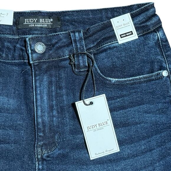 Judy Blue High Rise Jean Shorts Dark Wash Back Flap Pocket Stretch Denim NWT - Picture 9 of 11